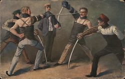 Men Fencing Postcard