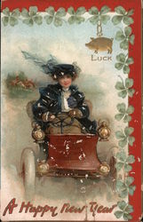 Woman Driving Car: A Happy New Year Postcard