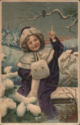 Merry Christmas - Girl in Purple Postcard