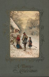 People Sweeping Snow Christmas Postcard Postcard Postcard