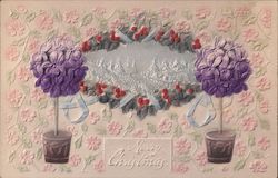 Christmas Scene on 3-D Framed Card Airbrushed Postcard Postcard Postcard