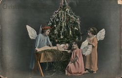 Christmas - Four Children Around Christmas Tree Postcard