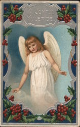 Angel in Holly Frame Angels Postcard Postcard Postcard