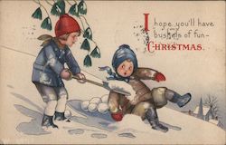 Children Making Snowballs Postcard