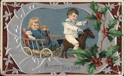 Boy and Girl Playing With Christmas Toys Children Postcard Postcard Postcard