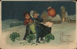 Children Outside with Lights and Shamrocks Postcard