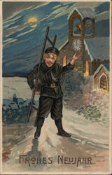 Boy in Black Carrying Ladder Postcard