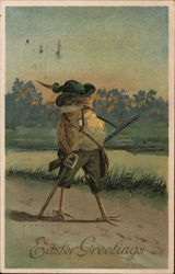 Chick in Hunting Gear on Road Postcard