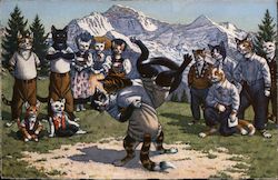 Anthropomorphic cats wrestling Dressed Animals Postcard Postcard Postcard