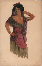 Woman posing in violet dress Postcard