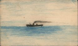 Colored Pencil Drawing of a Ship on the Ocean Postcard