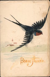 Swallow Flying: Bonne Aunee Postcard