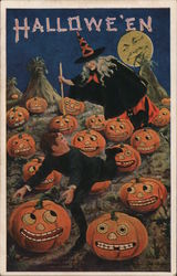 Halloween Witch Chasing Boy Through Pumpkin Patch Bernhardt Wall Postcard Postcard Postcard