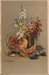 Still Life of Flowers and Fruit Postcard Postcard Postcard