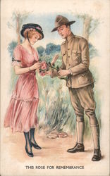 THIS ROSE FOR REMEMBRANCE - Woman Picking a Rose from a Soldier Couples Postcard Postcard Postcard