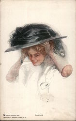 Danger - Woman With a Large Hat Pin Between Her Teeth Postcard