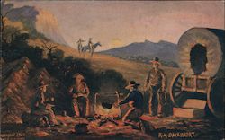 Old West Wagon Train Camp Fire Artist Signed Postcard Postcard Postcard