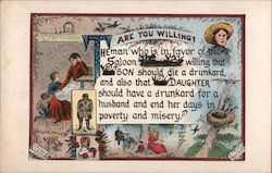 Are You Willing? Temperance Poem, A.T. Cook and J.O. Hulbert Social History Postcard Postcard Postcard