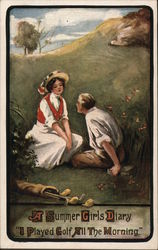 Couple Lounging on Golf Fairway Postcard Postcard Postcard