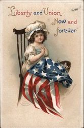 Girl Sewing American Flag Patriotic Postcard Postcard Postcard