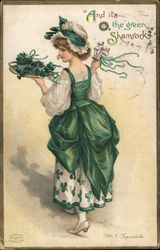 Irish Girl Wearing Shamrock Dress Postcard