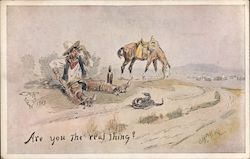 Cowboy Drunk Looking at Rattler Postcard