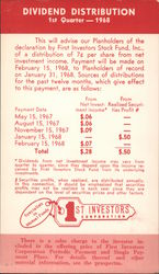 1st Investors Corporation - Dividend Distribution, 1st Quarter, 1968 Advertising Other Ephemera Ephemera Ephemera