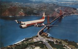 Western Airlines "Electra" over Golden Gate Bridge San Francisco, CA Postcard Postcard Postcard