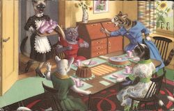 Cats at the table Dressed Animals Postcard Postcard Postcard