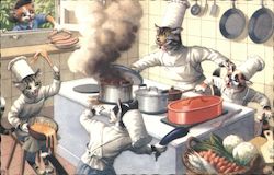 Cats Cooking in Kitchen Postcard