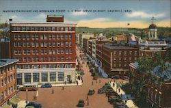 Washington Square and Merrimack Street, US Post Office on Right Haverhill, MA Postcard Postcard Postcard