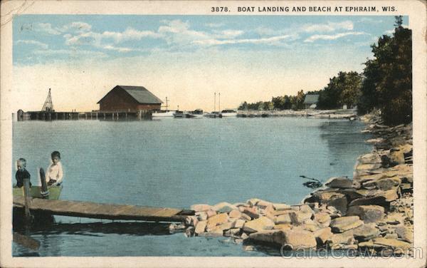Boat Landing and Beach Ephraim, WI Postcard