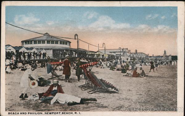 Beach and Pavilion Newport, RI Postcard