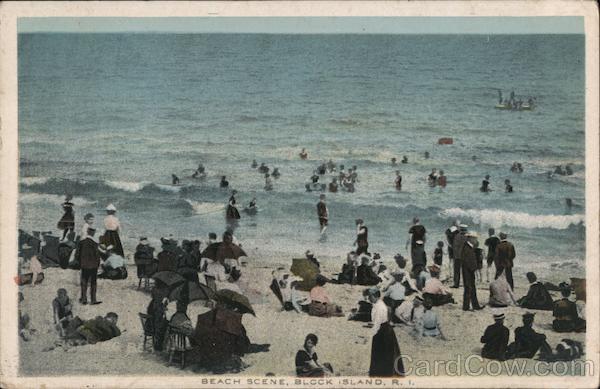 Beach Scene Block Island, RI Postcard