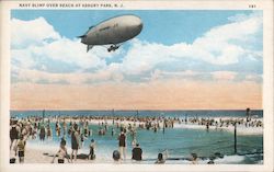 Navy Blimp over Beach Asbury Park, NJ Postcard Postcard Postcard