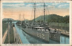 US Destroyers in Miraflores Locks, Panama Canal Postcard Postcard Postcard