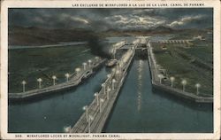 Miraflores Locks by Moonlight, Panama Canal Postcard