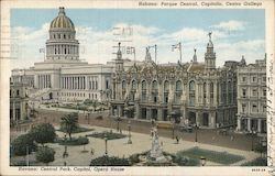 Central Park, Capitol, Opera House Havana, Cuba Postcard Postcard Postcard