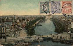 Rotterdam, Haringvliet Three Color Stamps Postcard