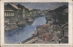 Manila, Binondo Canal. Works of the new turning bridge. Postcard