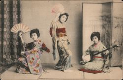 Young japanese ladies performing. Postcard