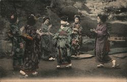 Japanese girls playing game. Postcard Postcard Postcard