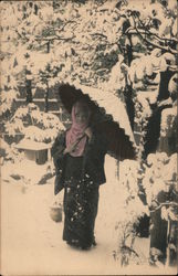 A lady with and umbrella Postcard