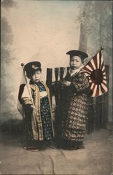 Boys Holding Japanese Flags Postcard