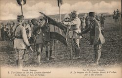 French Banners. The colours of the 3rd Zouaves decorated by the King of Italy at Verdun France Postcard Postcard Postcard