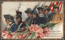 Soldiers from various American wars: "One flag, one land, one heart, one hand, one nation evermore!" Memorial Day Postcard Postc Postcard