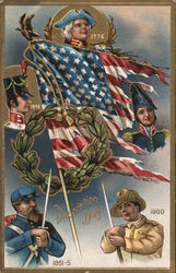 Decoration Day Showing Flag With Various Was Soldiers Postcard