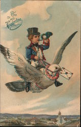 Man Delivering Valentine by Flying on Bird: To My Valentine Postcard