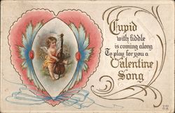 Cupid With Fiddle is Coming Along to Play for You a Valentine Song Postcard Postcard Postcard