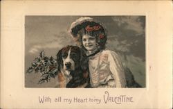 Girl with dog: "With all my heart to my Valentine" Postcard